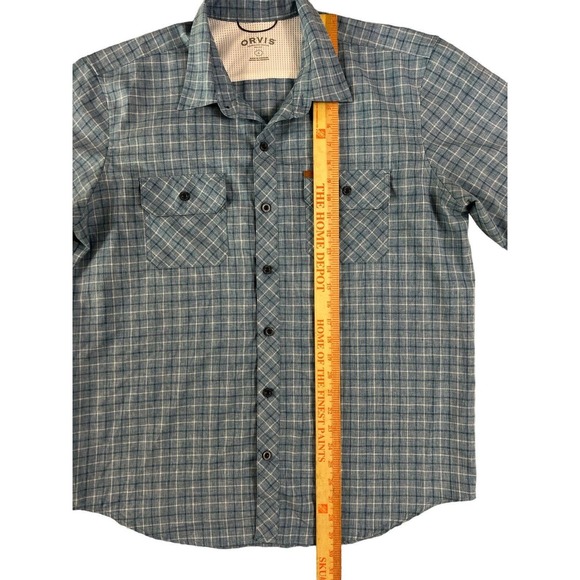 Orvis Men Blue Plaid Button Up Short Sleeve Shirt Sz L - Picture 2 of 7